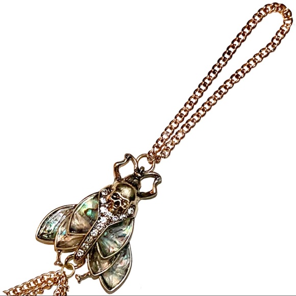 Gold & Abalone Iridescent Skull Moth Statement Hand Chain - Picture 7 of 14